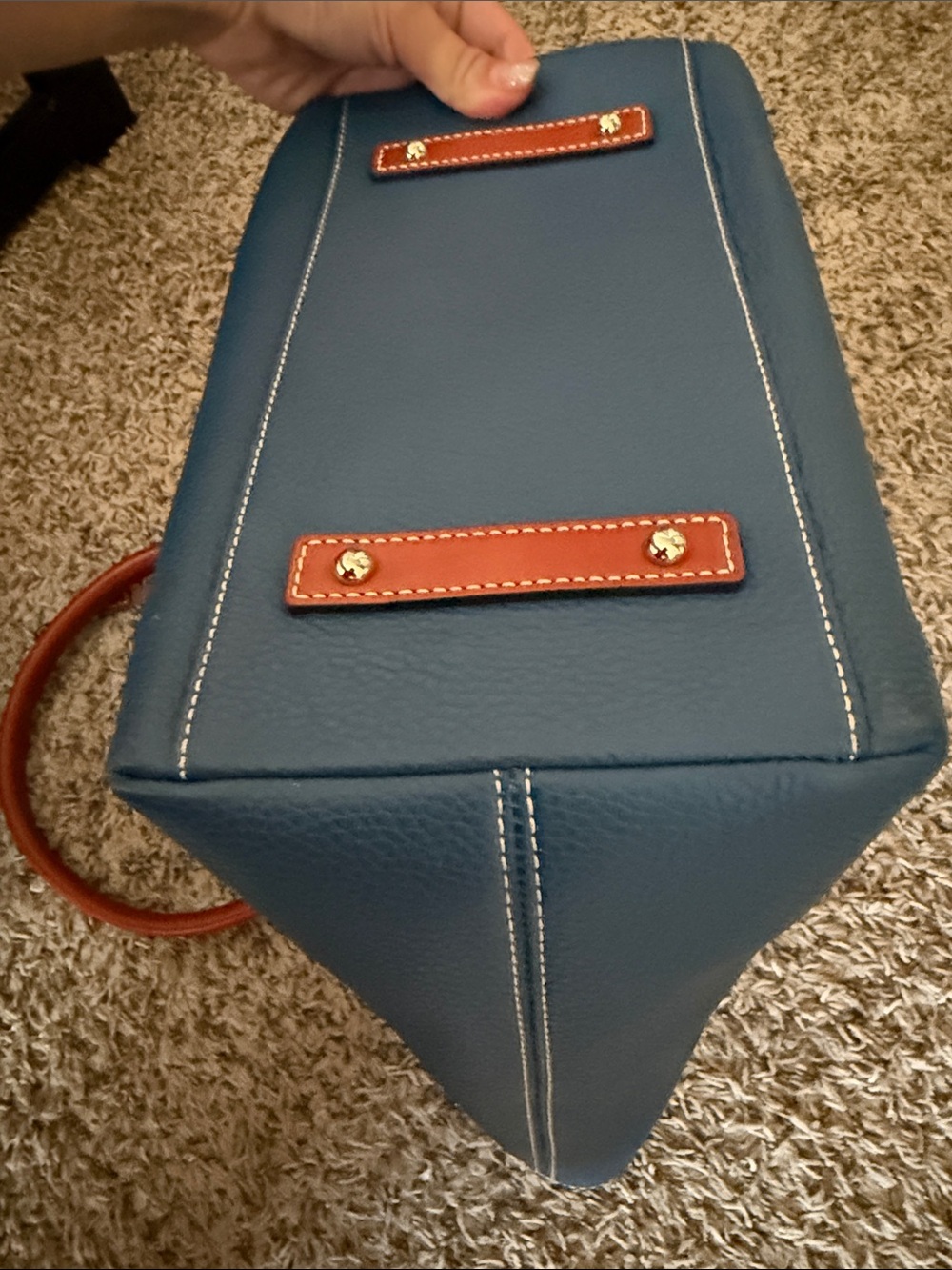 Dooney & Bourke Teal Pebbled Leather Tote with Brown Handles - Picture 5 of 8